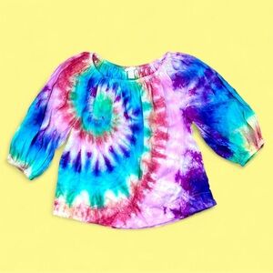 Hand Dyed Tie-Dye Blouse, Linen Peasant Blouse b1